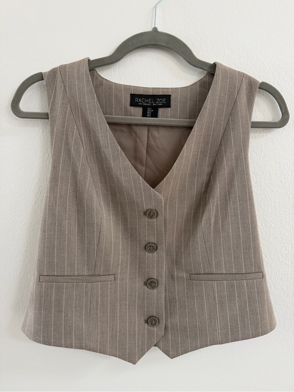 Rachel Zoe Pinstripe Tailored Vest Taupe Brown Size Small